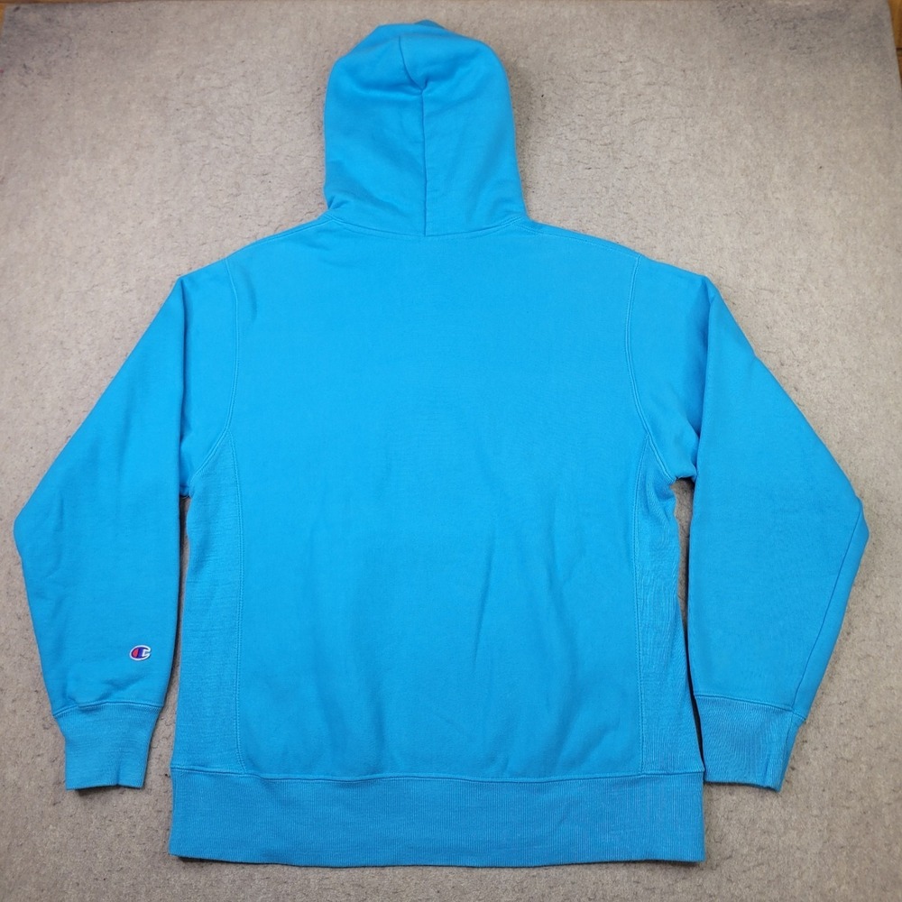 Champion Reverse Weave Hoodie Mens L Blue Pullover Sweatshirt Sleeve Logo - Picture 6 of 10